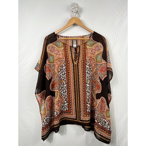 Chico's Tops - Chico's S/M Fall Colors Floral Artsy Flowy Drape Kaftan Top Boho‎ Resort